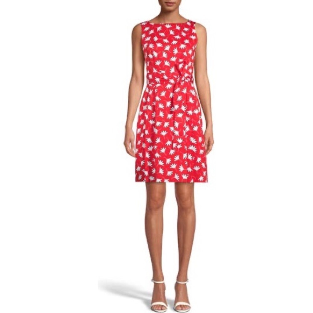 ANNE KLEIN Print Tie Waist Dress